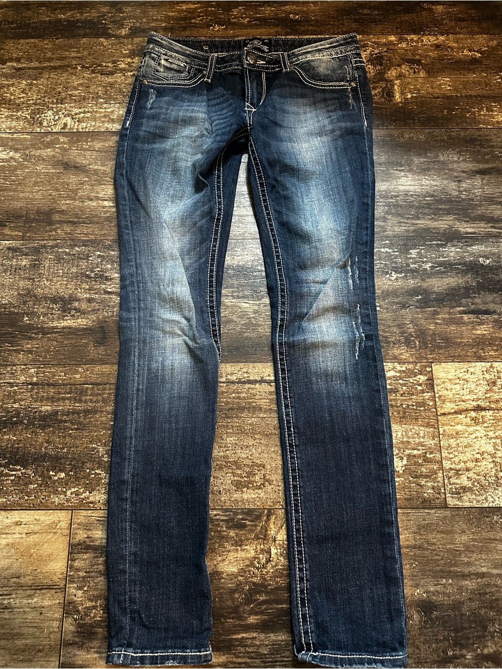 Express Women's Skinny Jeans in Dark Blue Faded Wash